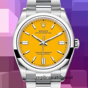 Rolex Oyster Perpetual m124300-0004 41mm Unisex Silver-tone Yellow Dial