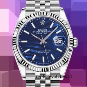 Rolex Datejust Men's 126234 41mm Silver-tone Blue Palm Motif Dial