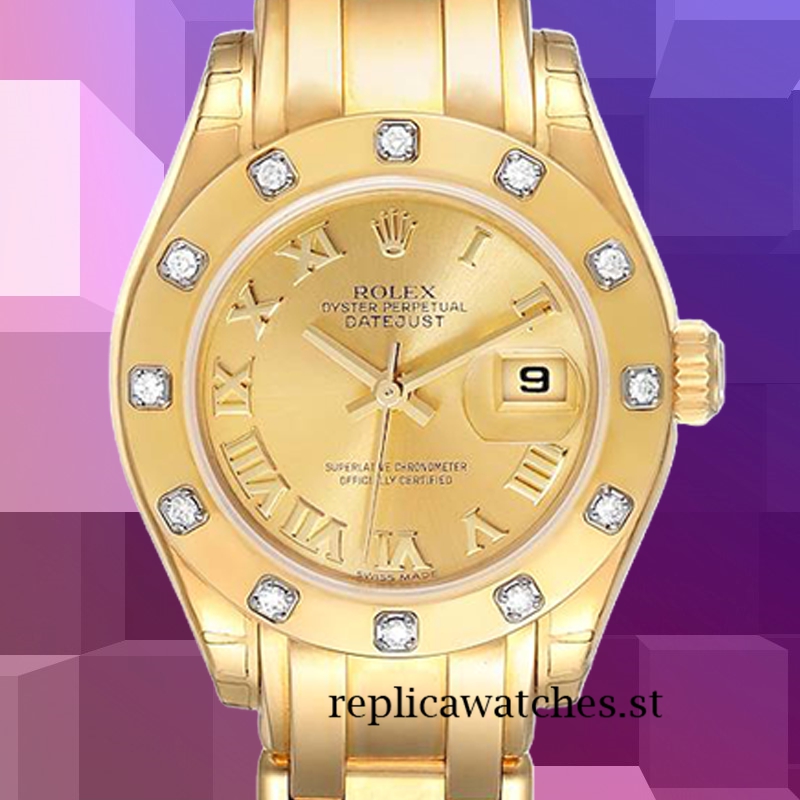 Rolex Pearlmaster 80318 29mm Ladies Champagne Dial Gold-tone