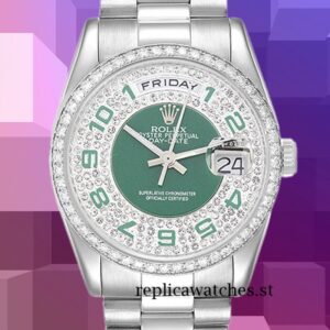 Rolex Day-Date 36mm 118346 Men's Green Dial Silver-tone