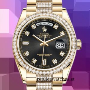 Rolex Day-Date Men's 36mm m118348-0014 Automatic Black Dial