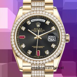 Rolex Day-Date Men's m118348-0149 36mm Black Dial Gold-tone