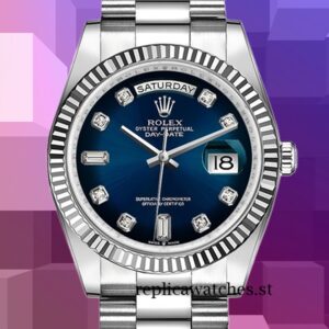 Rolex Day-Date 36mm Men's 128239 Silver-tone Blue Dial