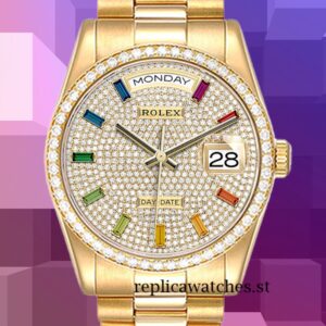 Rolex Day-Date Men's m128348rbr-0030 36mm Gold-tone Diamond Pave Dial