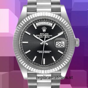 Rolex Day-Date Men's 40mm m228236-0003 Black Dial Silver-tone