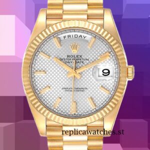 Rolex Day-Date 40mm 228238 Men's Silver Stripe Dial Gold-tone