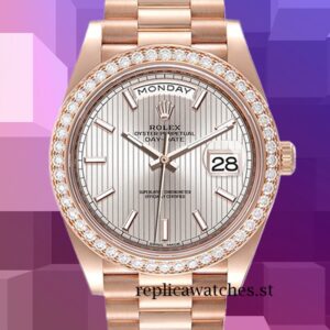 Rolex Day-Date m228345rbr-0010 40mm Men's Rose Gold-tone Sundust Stripe Dial
