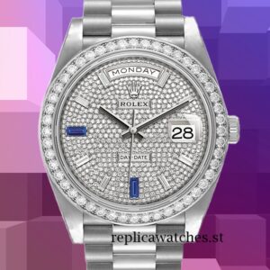 Rolex Day-Date m228349rbr-0036 Men's 40mm Silver-tone Diamond Paved Dial