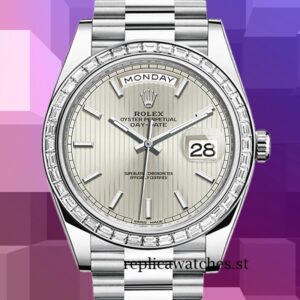 Rolex Day-Date m228396tbr-0022 Men's 40mm Silver-tone Silver Stripe Dial