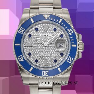 Rolex Submariner 40mm 116610 Men's Diamond Paved Dial Silver-tone