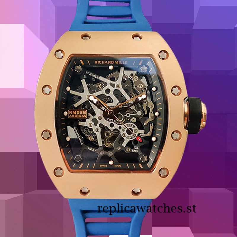 Richard Mille RM35 Around 48*40mm Men RM35-026 Skeleton Dial Rose Gold-tone