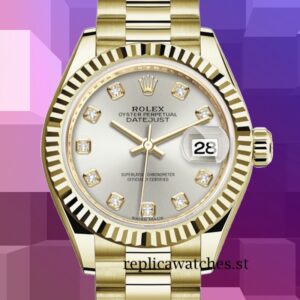 Rolex Datejust m279138rbr-0019 Ladies 28mm Silver Dial Gold-tone