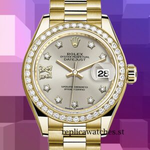 Rolex Datejust m279138rbr-0001 28mm Ladies Silver Diamond Dial