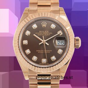 Rolex Datejust m279175-0016 Ladies 28mm Rose Gold-tone Chocolate Dial