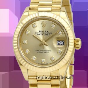 Rolex Datejust 28mm Ladies m279178-0017 Gold-tone Champagne Dial