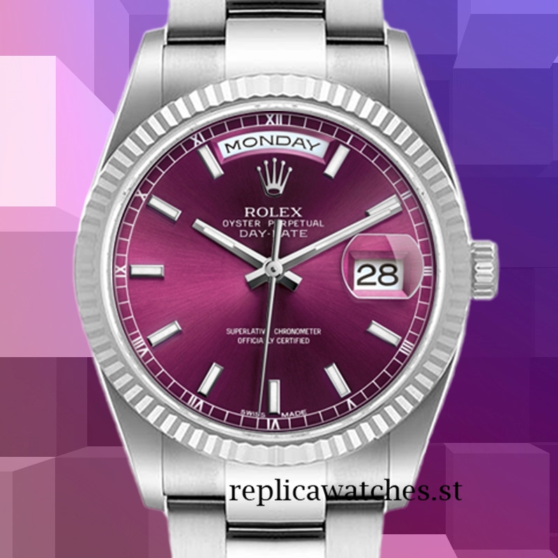Rolex Day-Date Men's 36mm m118239-0304 Silver-tone Cherry Dial