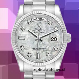 Rolex Day-Date 118239-0080 Men's 36mm Silver-tone Mother of Pearl Dial